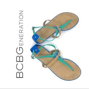 BCBGeneration Jelly Sandals Blue/Mint & Tan Size 9